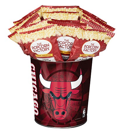 Chicago Bulls Popcorn Tin with 15 Bags of Popcorn